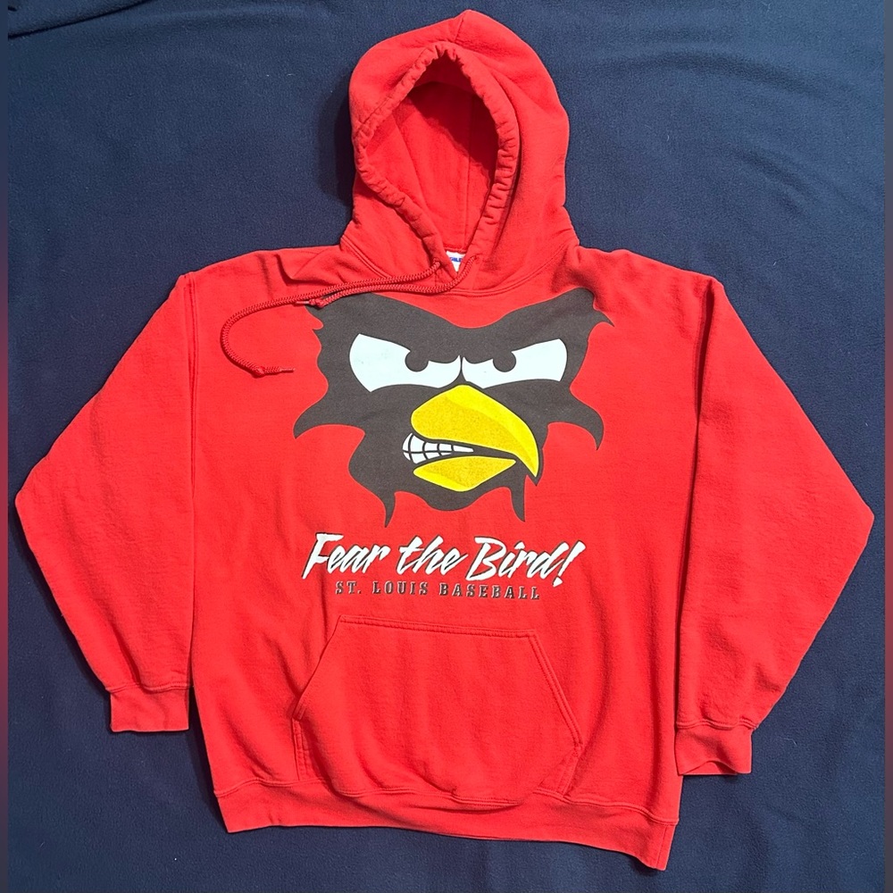 St Louis Cardinals Baseball Fear The Birds Red Pullover Hoodie Large